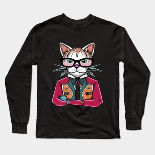Funky Cat With Glasses Long Sleeve T-Shirt